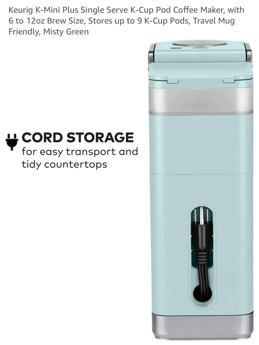 Keurig K-Mini Plus Misty Green 6-12oz Pod Storage & Travel Cup Compatible